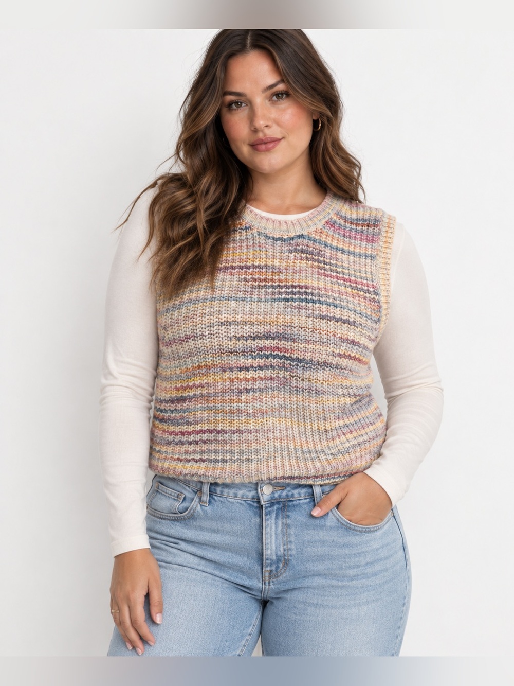 Mango Malaui Multi Color Knit Sweater Vest L